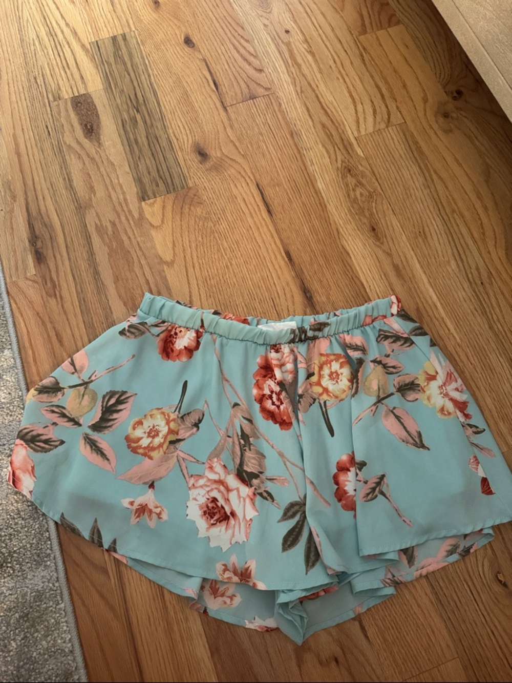 Peach Love California Aqua Floral Mini Skirt